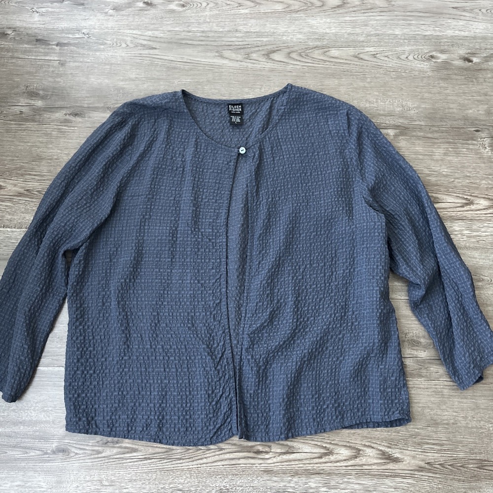 Eileen Fisher Vintage Puckered Silk One Button Cardigan Womens Large